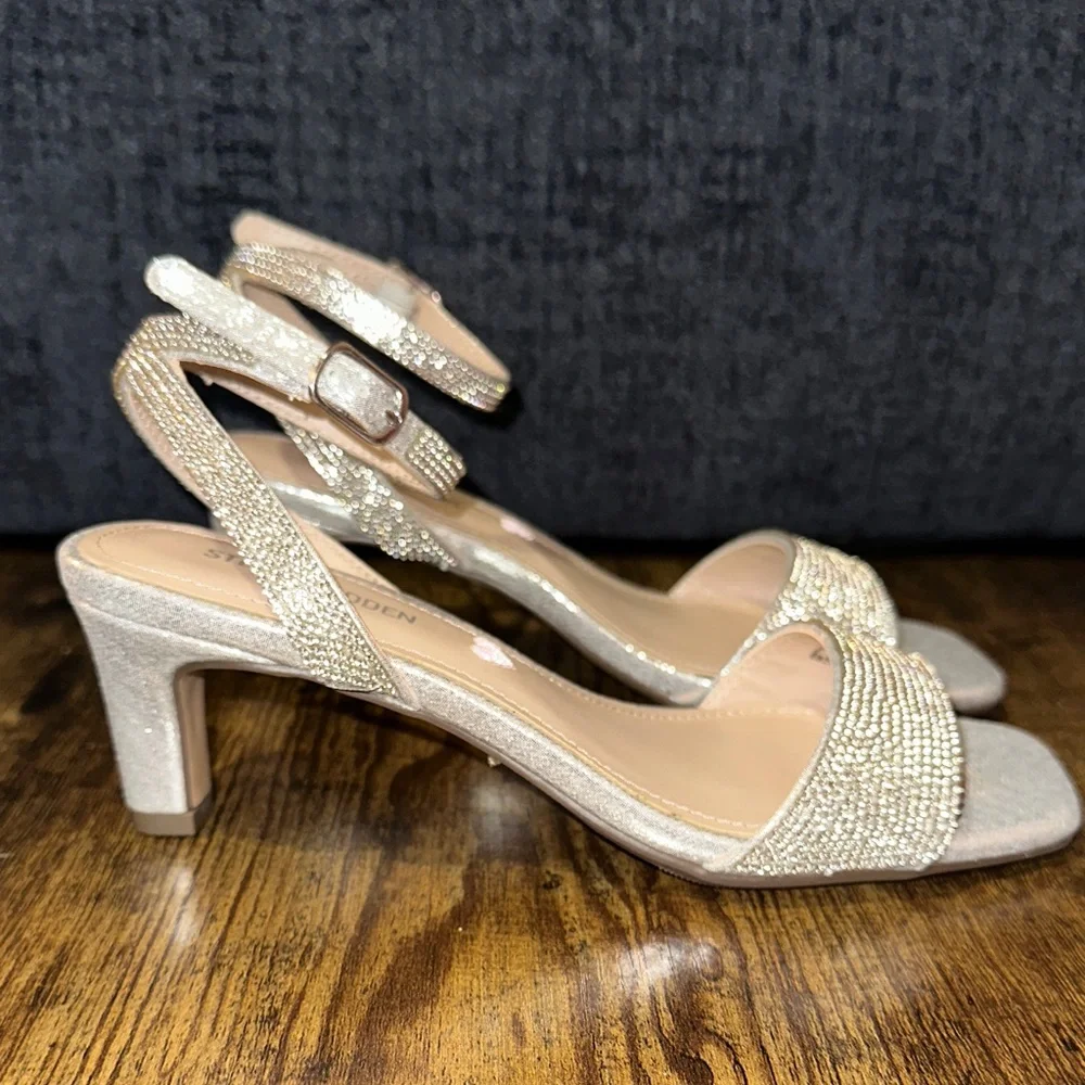 Steve Madden Kids J-Skyla Rhinestone Heeled Sandals Metallic Silver size - K3